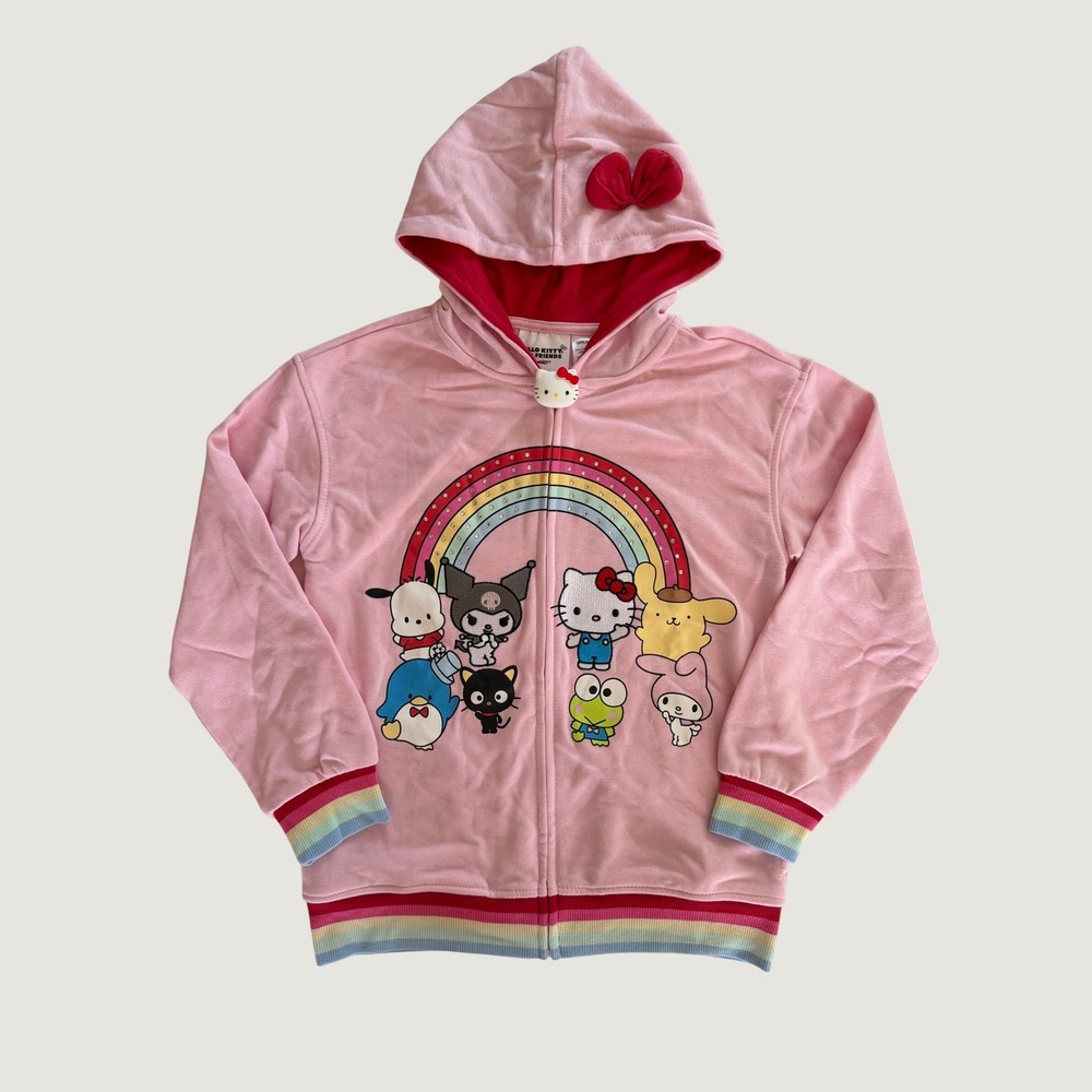 Hello Kitty and Friends Sanrio Girls Pink Rainbow Zip Up Hoodie Large 10/12 NWOT - Picture 2 of 10